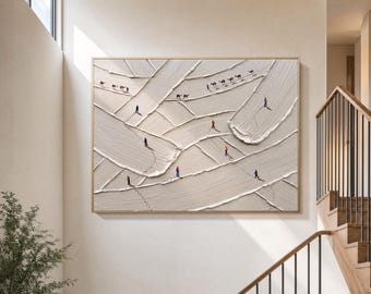 Handgemaakte muurdecoratie met textuur, geïnspireerd op een kameeltrektocht door de woestijn, schilderij van een kameelwandeltocht.