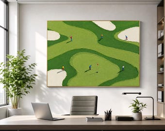 Handgemaakte 3D-textuur muurdecoratie, golfbaan kunstwerk, golferscadeau, gepersonaliseerde sportdecoratie