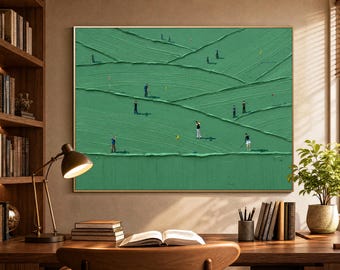 Gestructureerde groene golfkunst: moderne schilderkunst met paletmes