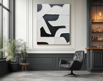 Handmade Black and White Wabi-Sabi Textured Painting