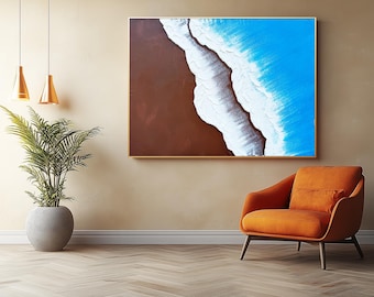 3D Texture Ocean Wave Painting: Large Abstract Seascape Wall Art