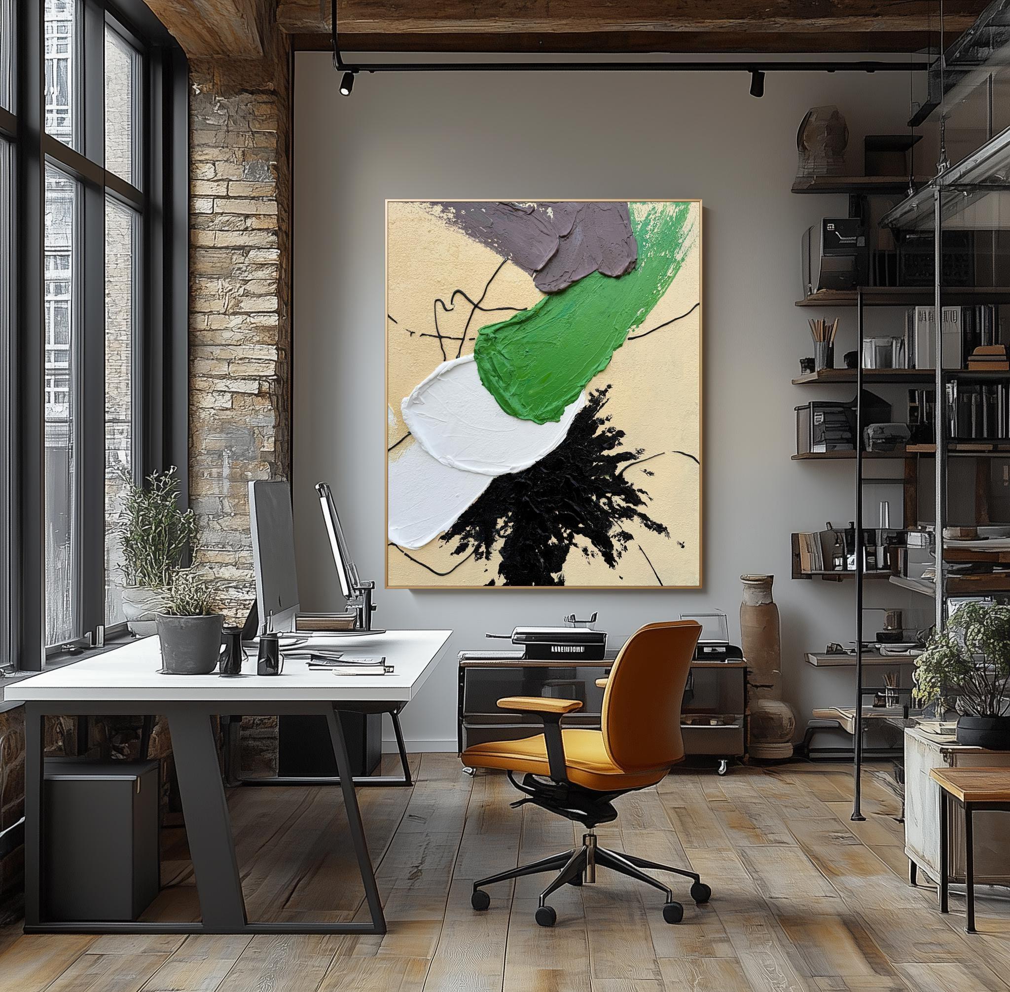 Dipinto astratto beige con texture 3D: arte murale minimalista marrone
