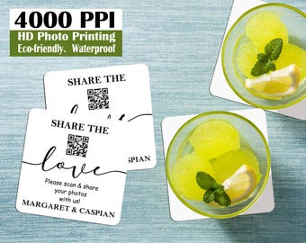 Personalized Wedding Paper Pulpboard Coasters, Share-the-Love QR Code Drink Mats, Engagement Party Beer Coasters, Branded Promotional Favors