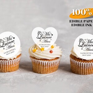 My Quinceanera Party Edible Cupcake Toppers, Quinceañera Party Decor Wafer Cocktail Toppers, Edible Drink Garnishes for XV Años Celebration