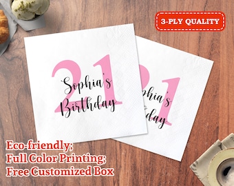 BULK Custom 21st Birthday Napkins/21st Birthday Party 3ply Paper Napkins/Milestone Birthday Celebration Cocktail Napkin/Birthday Party Decor