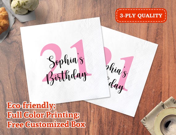 BULK Custom 21st Birthday Napkins/21st Birthday Party 3ply Paper Napkins/Milestone Birthday Celebration Cocktail Napkin/Birthday Party Decor