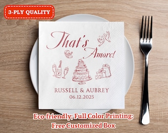 That&#39;s Amore Bridal Shower Napkins/Bulk Custom Wedding Reception Cocktail Napkins/Italian Themed Bachelorette Decor/Engagement Party Napkins