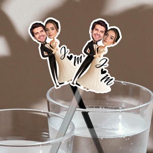 Wedding Drink Stirrers With Bride And Groom/Custom Wedding Face Cocktail Stir Stick/Engagement Party Decor/Bachelorette Party Swizzle Sticks