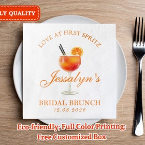 Love At First Spritz Personalized Napkins/Bridal Brunch Beverage Napkins/Aperol Spritz Party Decor/Cocktail Bar Napkins/Napkins for Holidays