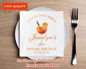 Love At First Spritz Napkins/Personalized Bridal Brunch Napkins/Aperol Spritz Party Decor/Cocktail Party Supplies/Bachelorette Party Napkins
