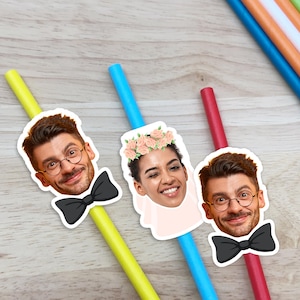 Brautgesicht mit Schleier-Strohhalmen, Junggesellinnenabschieds-Getränkedekoration, Brautgesichts-Strohhalme mit Gesichtskonfetti, Braut- und Bräutigamkopf-Partydekorationen