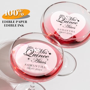 Toppers de boissons comestibles pour la fête de Quinceañera, toppers de cupcakes personnalisés pour la célébration du XV Años, garnitures de cocktail personnalisées Mis Quince Años