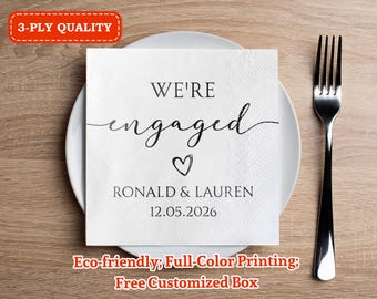 Custom We're Engaged Cocktail Napkins, She Say Yes, Engagement Party Decor, Personalized Paper Beverage for Wedding/Engagement/Bridal Shower