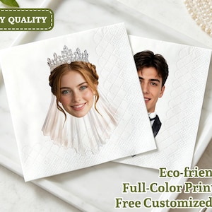 Custom Bride Groom Face Paper Napkins, Personalized Wedding Portrait Rehearsal Dinner Cocktail Napkins, 3‑Ply Wedding Reception Guest Favors