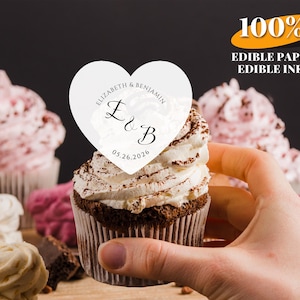 Edible Cupcake Toppers for Wedding Receptions/Wedding Wafer Cocktail Garnishes/Bulk Custom Monogram Cocktail Toppers/Party Drink Decorations