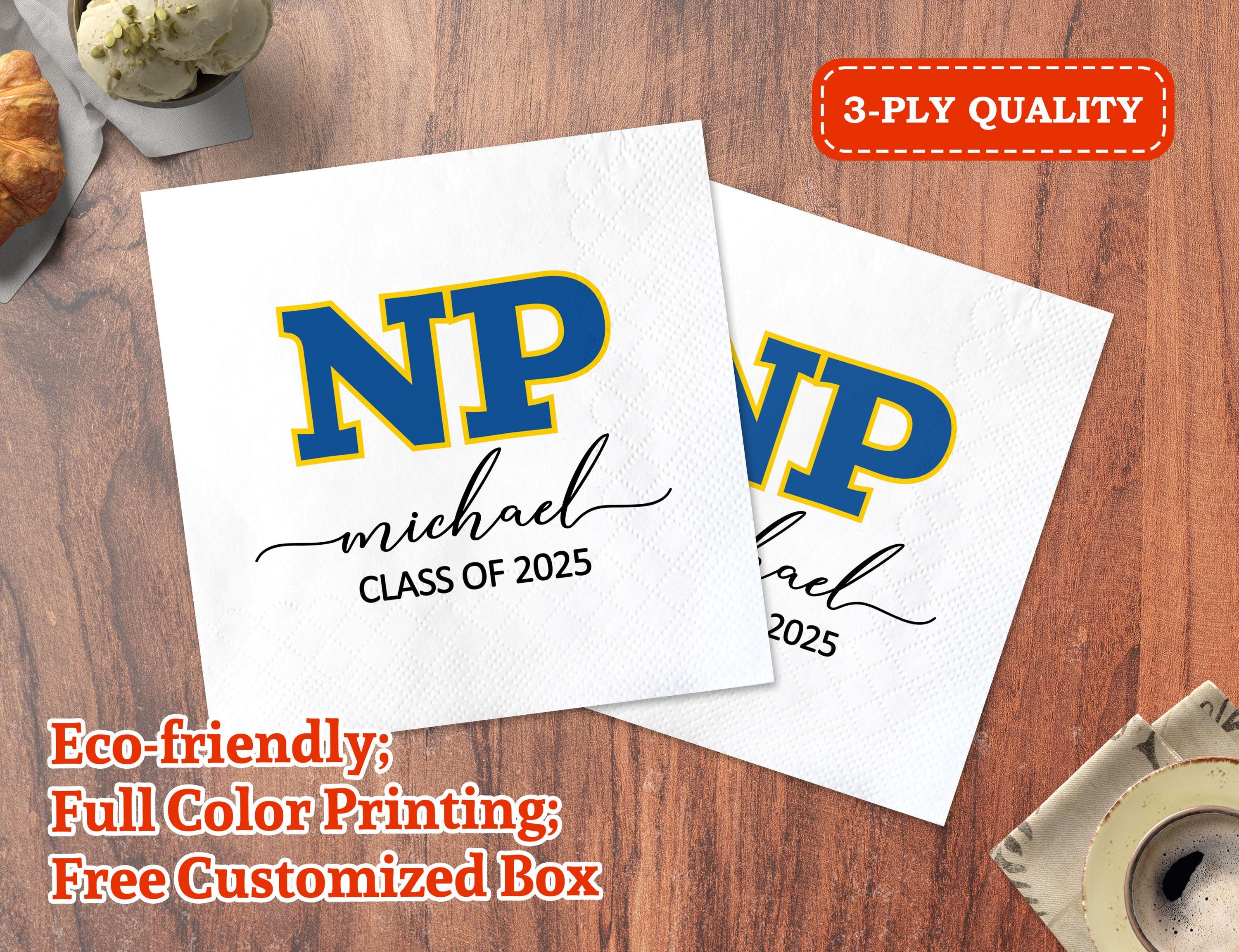 Personalized College Name Graduation Napkins/Custom University Logo Napkins/Graduation Party Cocktail Napkins/Class of 2025 Grad Party Decor