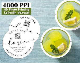 Share-the-Love QR Code Wedding Coasters, Custom Photo-Upload Pulpboard Drink Mats, Wedding Favor, Personalized Table Décor Favors for Guests