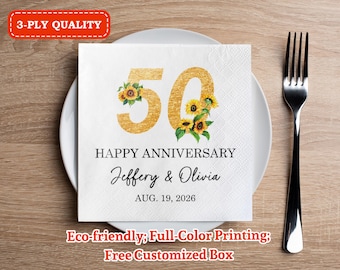 50th Anniversary Personalized Paper Napkins - Wedding Anniversary Napkins - Golden Anniversary Party Napkins - Cocktail and Luncheon Napkins