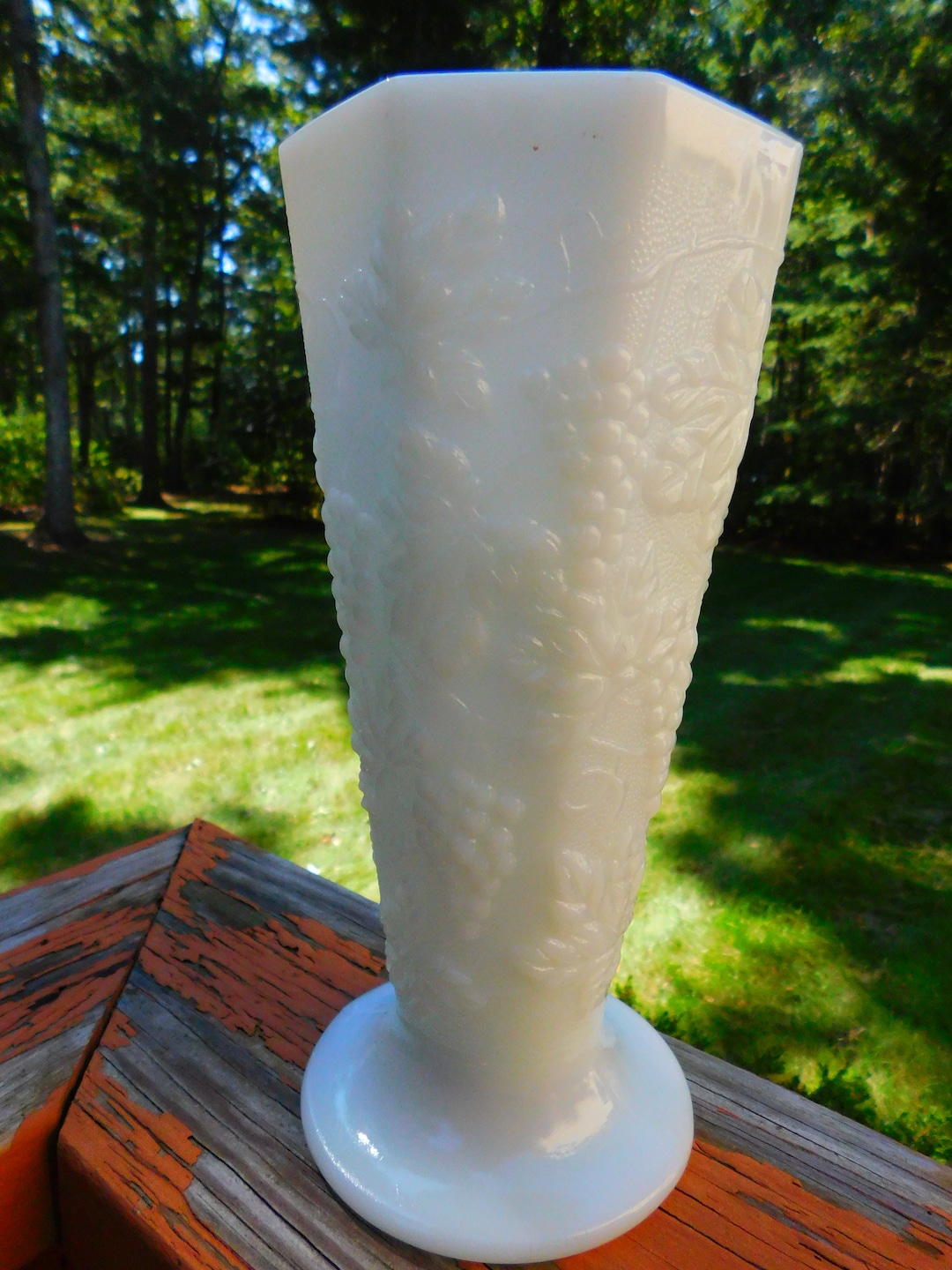 Vintage Tall Milk Glass Vase Etsy