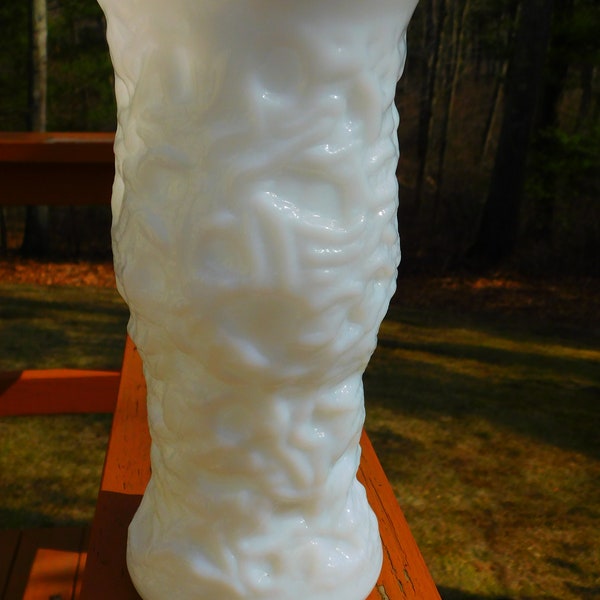 Milk Glass  Textured Tall 10" Vase  Wedding Vase Decor
