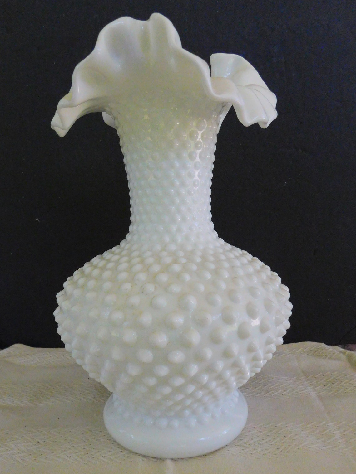 Hobnail Large Milk Glass Ruffled Vase Weddings Centerpiece Etsy