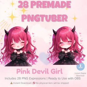PNGTuber Model Chibi Pink Vtuber | 28 Cute Anime Girl Avatars | Premade Asset for Twitch, OBS, Veadotube, Veadomini | Instant Download