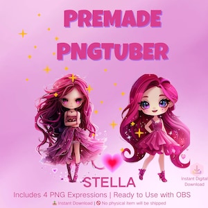 Stella PNGTuber Avatar Chibi Magical Girl Vtuber Model 4 Expressions PNG Pack Ready to Use with OBS and Veadotube