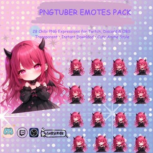 Chibi Magical Girl PNGTuber Model & Emotes Pack – 28 Anime-Inspired Transparent PNGs for Twitch, Discord, YouTube, OBS, and VideoTube