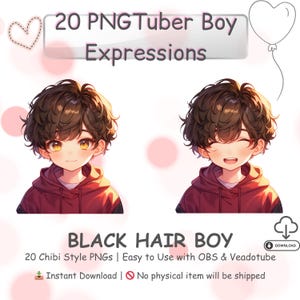 Chibi Boy PNGTuber Model Kawaii Anime Avatar 20 Expressions for Streaming OBS Twitch Discord Premade Vtuber Asset Instant Download