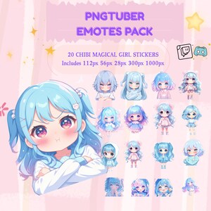 PNGTuber Model Chibi Magical Girl Emotes Pack 20 Twitch ,Discord, YouTube Emotes, Anime Transparent PNG Stickers OBS Veadotube