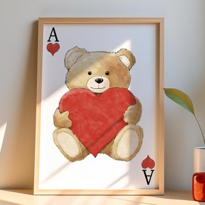 Digitaal kunstwerk van teddybeer met hart | Leuke Valentijnsdagkunst | Romantisch jubileumdecor | Hartverwarmende download | Lief cadeau