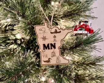 Christmas Ornament/Minnesota Ornament/Minnesota/Minnesota Themed Ornament/Christmas/Christmas Gift/Personalized Gift/Laser Engraved/Gift