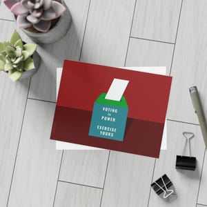 Postales para votantes: “Votar es poder, ejercítalo” – ¡Sal a votar! – Papelería de participación cívica