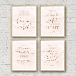 Set Of 4 Prints, Genesis 1:1, Genesis 1 3, Genesis 1 27, Genesis 1 31, Bible Verse Printable Wall Art, Christian Gifts, Scripture Poster
