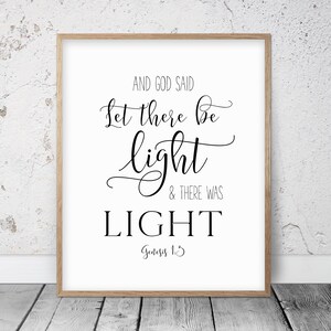 Und Gott sagte, Let There Be Light, Genesis 1: 3, Bibel Vers druckbare Wandkunst, christliche Geschenke, Kinderzimmerdekoration, Schriftdrucke, Bibelzitate