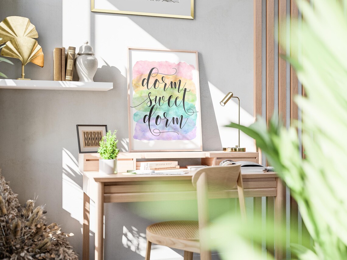 Dorm Sweet Dorm, Rainbow Printable Wall Art, Inspirational Quotes ...