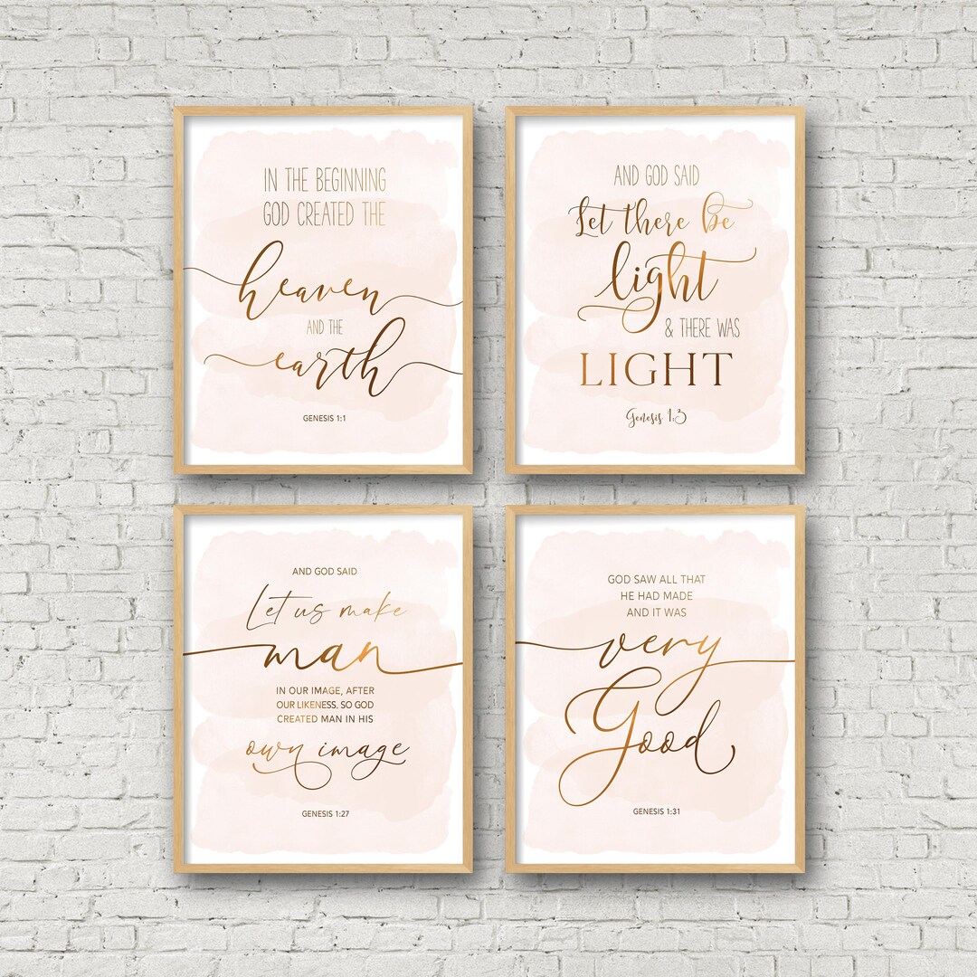 Set of 4 Prints, Genesis 1:1, Genesis 1 3, Genesis 1 27, Genesis 1 31 ...