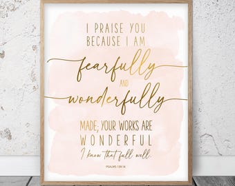 He aquí una creación asombrosa y maravillosa, Salmo 139:14, versículo bíblico para imprimir en la pared, regalos cristianos, decoración de guardería para niñas, impresiones de las Escrituras