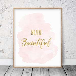 Hello Beautiful, Pink Printable Wall Art, Blush Nursery Decor, Girl Bedroom Prints, Baby Girl Shower Gift, Kindergarten Poster, Welcome Sign