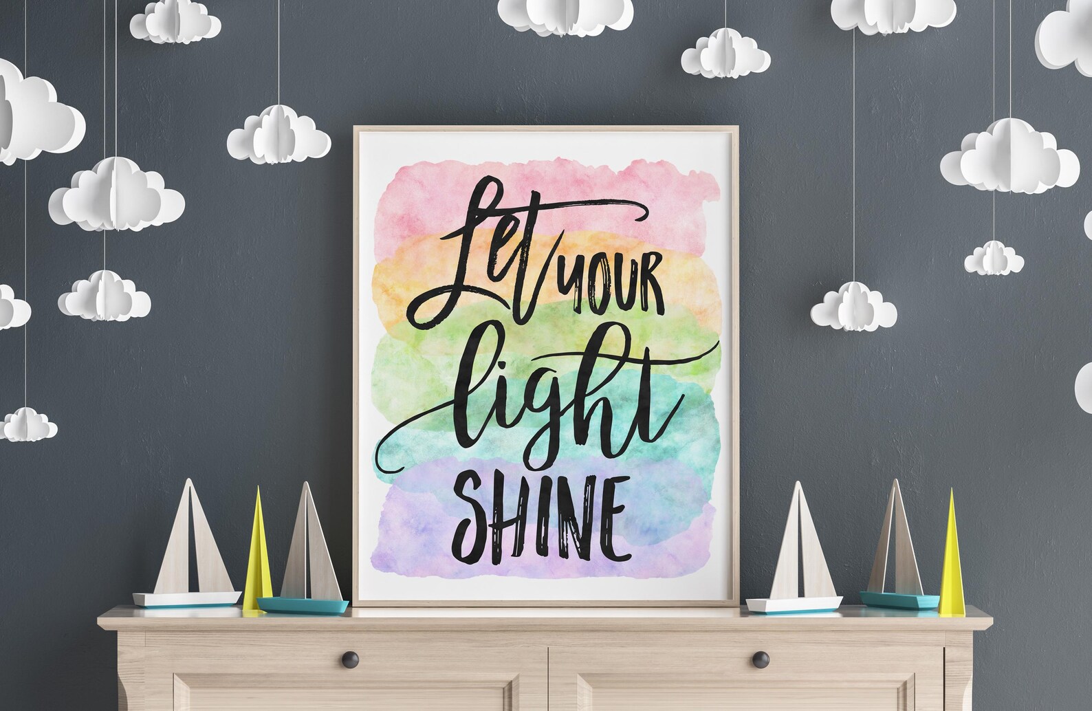 Let Your Light Shine, Rainbow Printable Wall Art, Inspirational Quotes ...