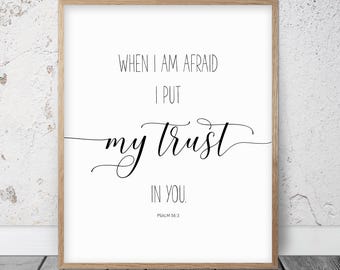 Cuando tengo miedo, en ti confío, Salmo 56:3, versículo bíblico para imprimir en la pared, regalos cristianos, decoración de guarderías, impresiones con citas de las Escrituras