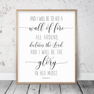 I Will Be To Her A Wall of Fire, Zechariah 2:5, Bible Verse Printable Wall Art, Christian Gifts, Nursery Decor, Scripture Prints, Bedroom