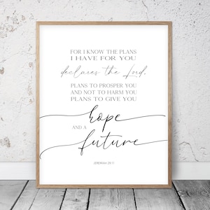 For I Know The Plans I Have For You, Jeremiah 29:11, Bible Verse Printable Wall Art, Christian Gifts, Nursery Decor, Scripture Prints, Quote