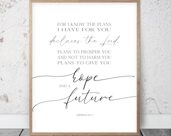 For I Know The Plans I Have For You, Jeremiah 29:11, Bible Verse Printable Wall Art, Christian Gifts, Nursery Decor, Scripture Prints, Quote