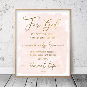 Pour Dieu tant aimé le monde, Jean 3:16, art mural imprimable verset de la Bible, cadeaux chrétiens, décoration de chambre d'enfant, gravures d'écritures saintes, baby shower