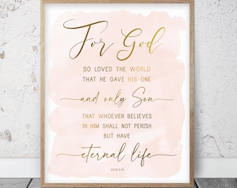 Perché Dio ha tanto amato il mondo, Giovanni 3:16, Versetti della Bibbia stampabili, Arte murale, Regali cristiani, Decorazioni per la cameretta delle bambine, Stampe delle Scritture, Baby shower