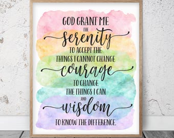 Serenity Prayer, Rainbow Printable Wall Art, Inspirational Quotes, Motivational Artwork, Kid Room Decor, Home Office Print, Classroom Poster