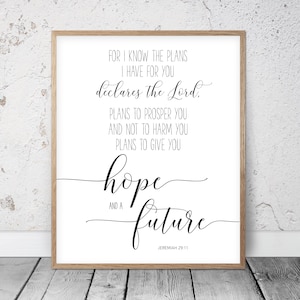 For I Know The Plans I Have For You, Jeremiah 29:11, Bible Verse Printable Wall Art, Christian Gifts, Nursery Decor, Scripture Prints, Quote