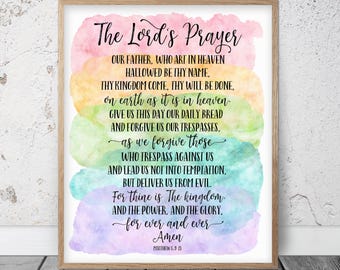 The Lord's Prayer, Matthew 6:9-15, Bible Verse Printable Wall Art, Christian Gifts, Rainbow Nursery Decor, Classroom Posters, Scripture Art