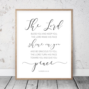 The Lord Bless You And Keep You, getallen 6:24-26, bijbelvers afdrukbare muurkunst, christelijke citaten, decor kinderkamer, schriftafdrukken, citaten